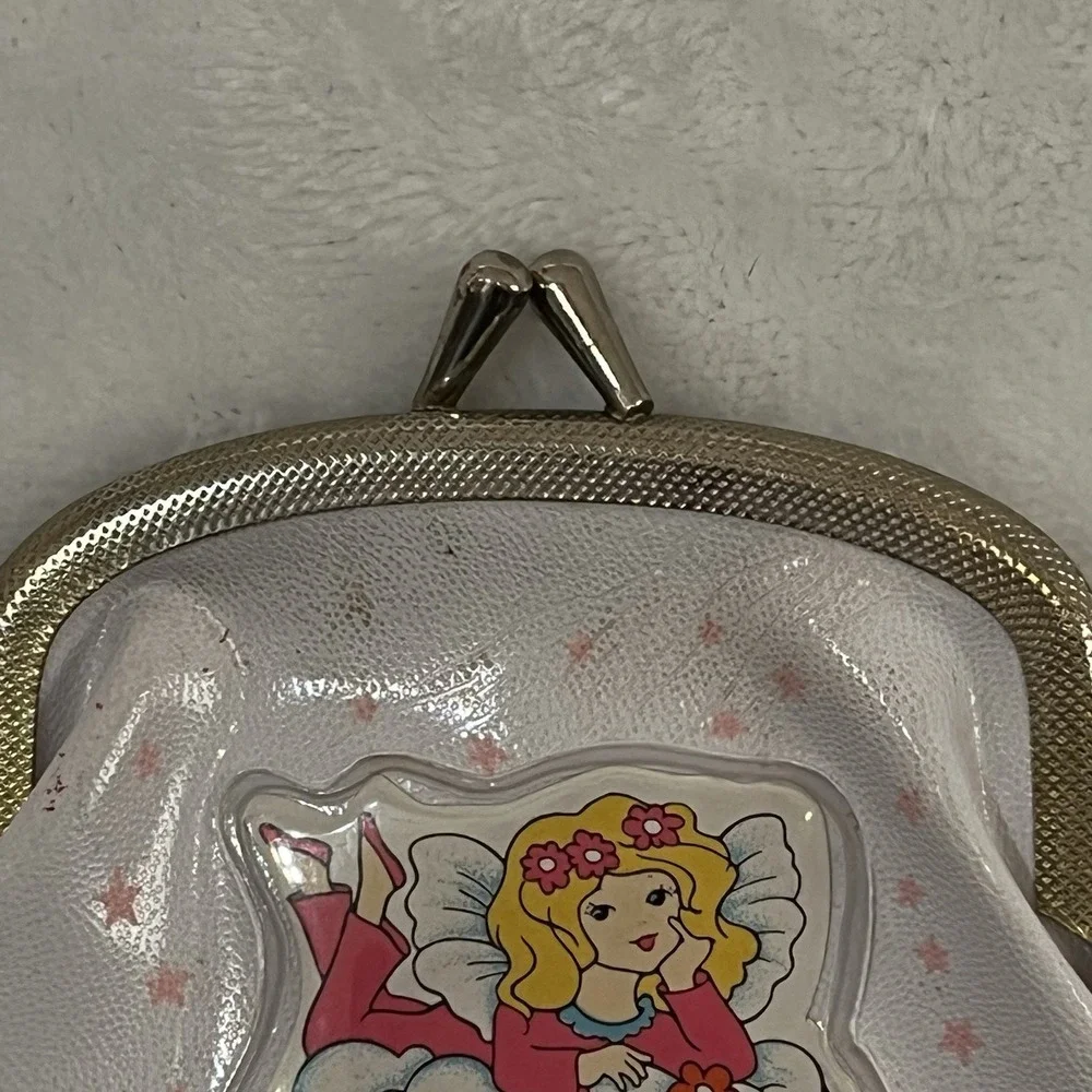 RARE Fairy Coin Purse White Kiss-Lock Clasp Vinyl Angel Girls Kids Child's T VTG